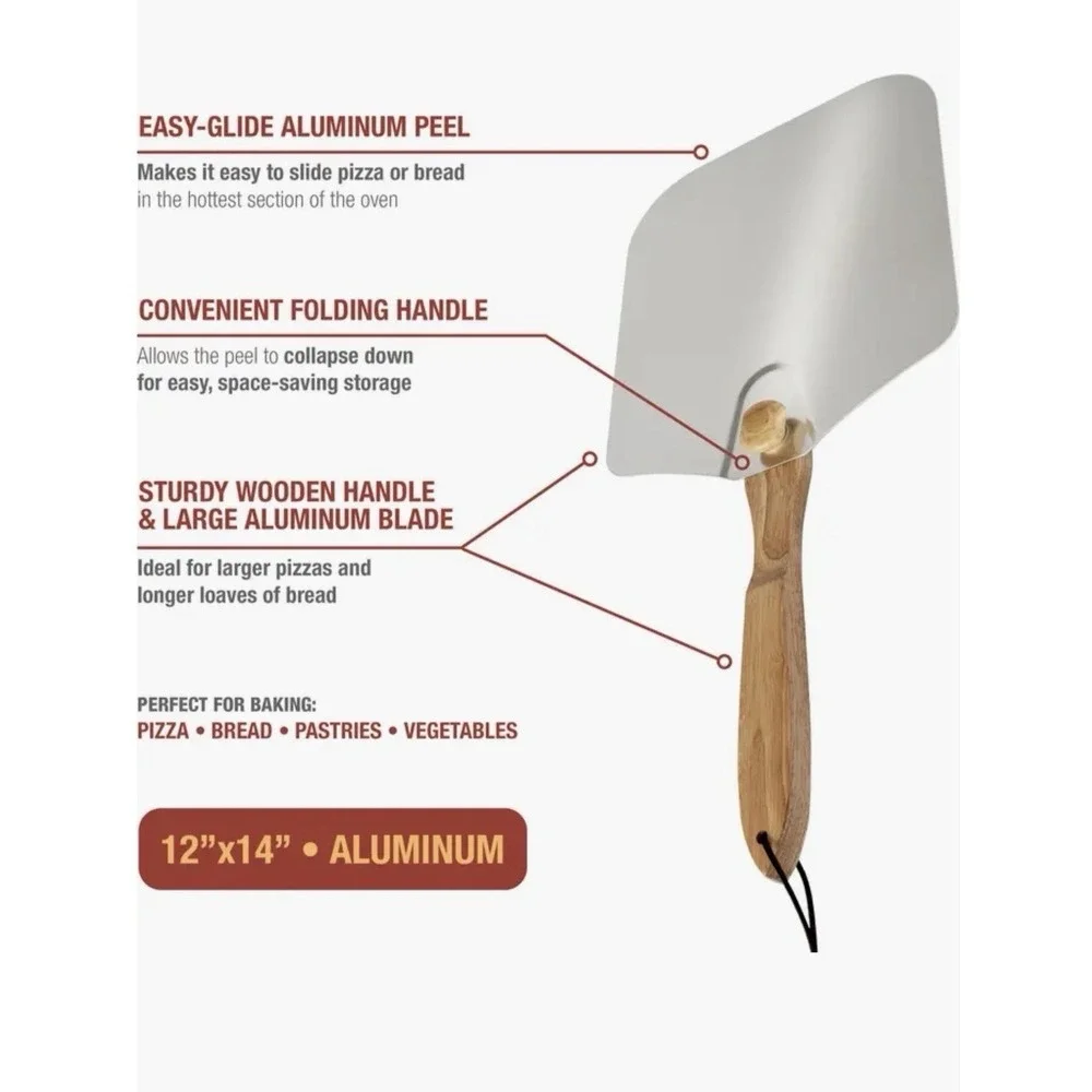 Splendr Folding Pizza Peel‎ Aluminum Pizza Paddle Wooden Handle 12x14